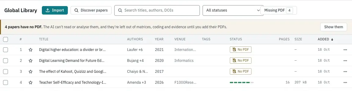 Showing only the papers that have no PDF