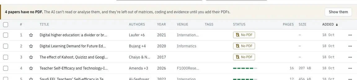 Two papers ticked in the Global Library, and Add to project