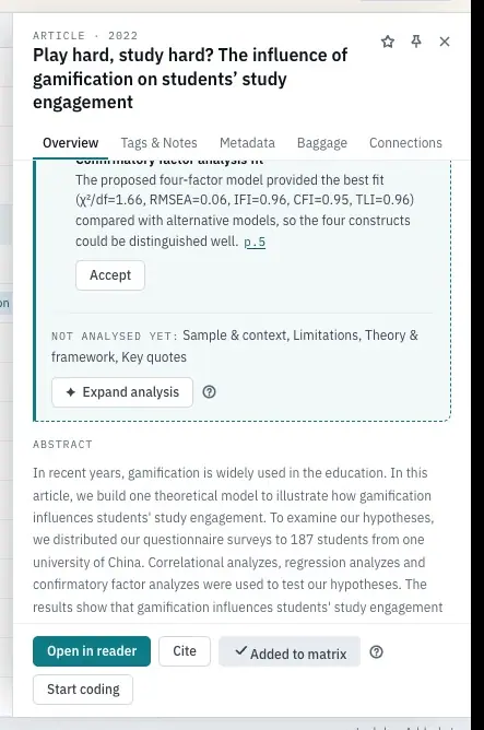 Expand analysis in a paper's AI paper profile