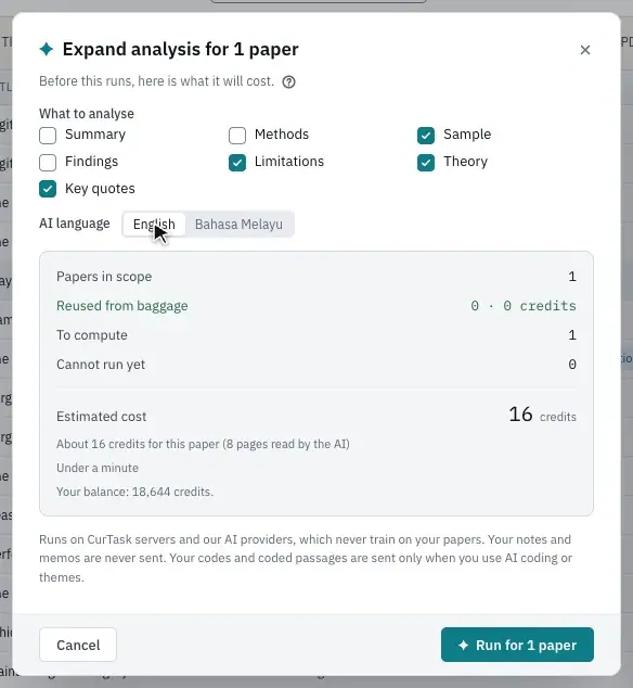 The estimate: papers in scope, reused, to compute and the cost