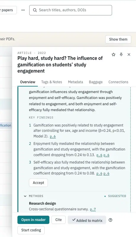 The AI paper profile, with a page link that opens the reader
