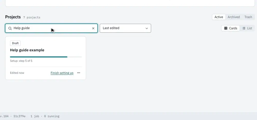The project's menu on Home: Rename…, Archive and Move to trash
