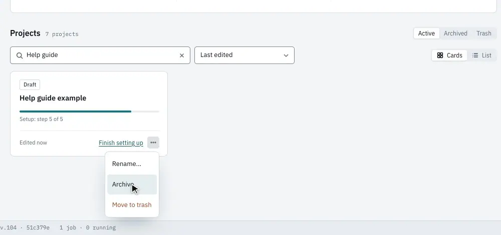 Archiving the project, then finding it under Archived