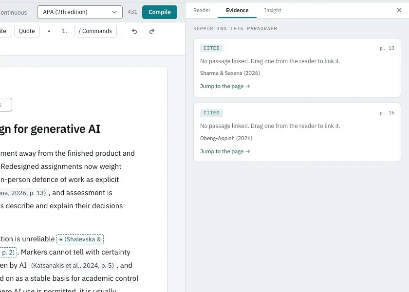 Opening the Insight tab beside the draft