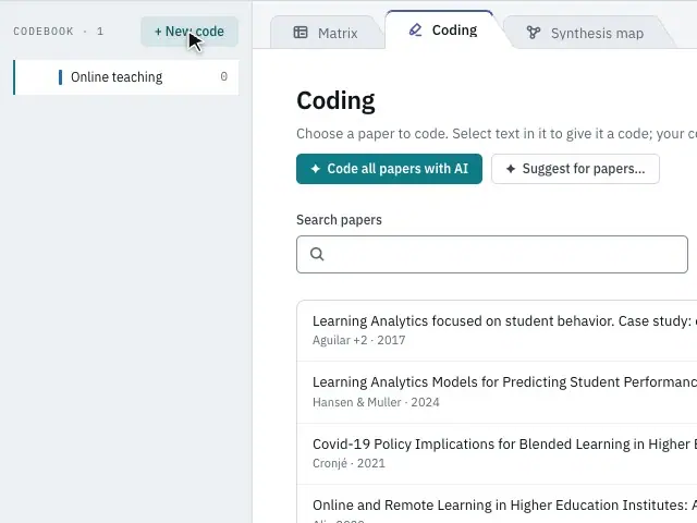 The code menu with Add child code
