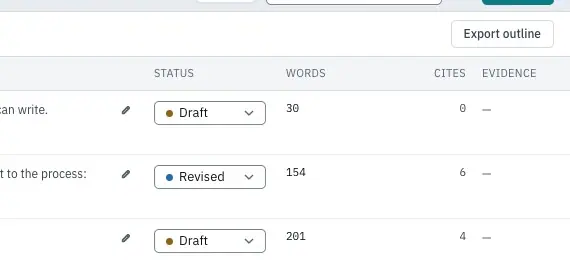 Export outline as a spreadsheet or Markdown