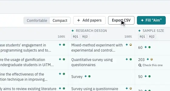 Choosing Export CSV in the matrix toolbar