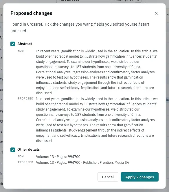 The Proposed changes window