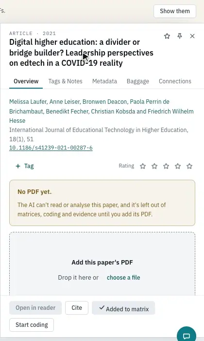 The Connections tab with the paper's references