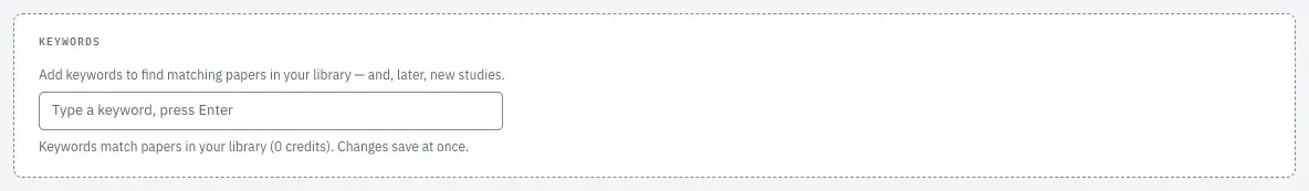 The Keywords box on the project overview