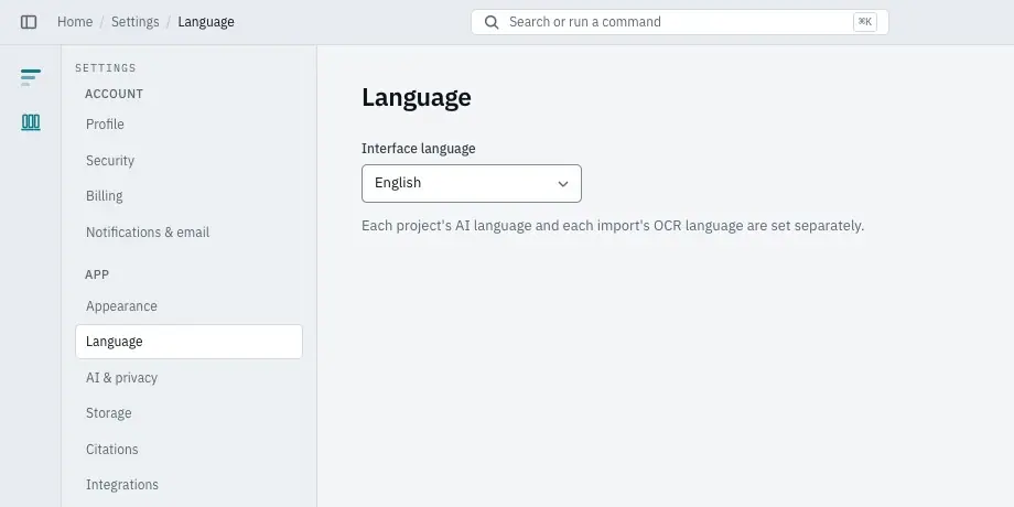 Settings, Language: switching to Bahasa Melayu and back