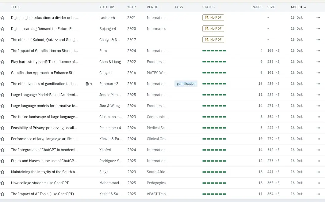 Choosing a paper opens its details beside the list