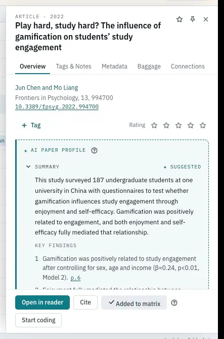 The Overview tab with the AI paper profile and its page links