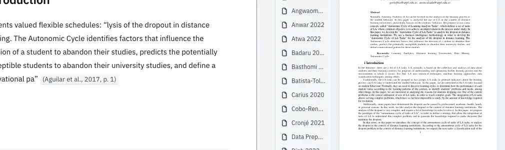 Clicking the citation draws the dashed line to the highlighted passage