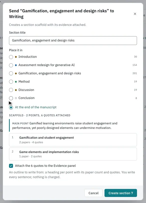 The outline of points and the options in the dialog