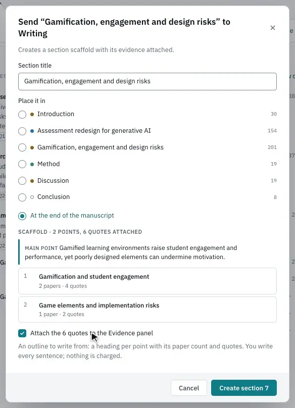 The Create section button at the foot of the dialog