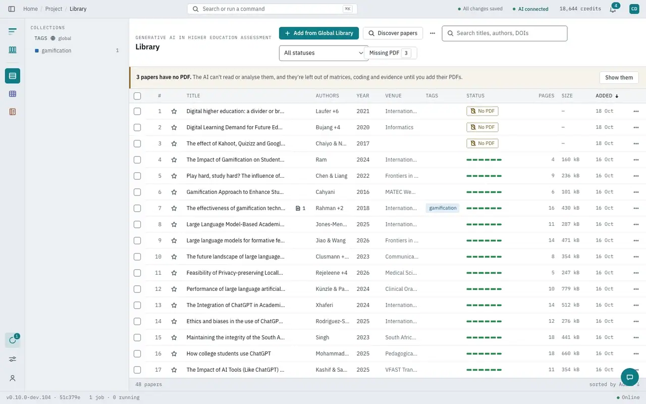 Opening Discover papers from a project's library