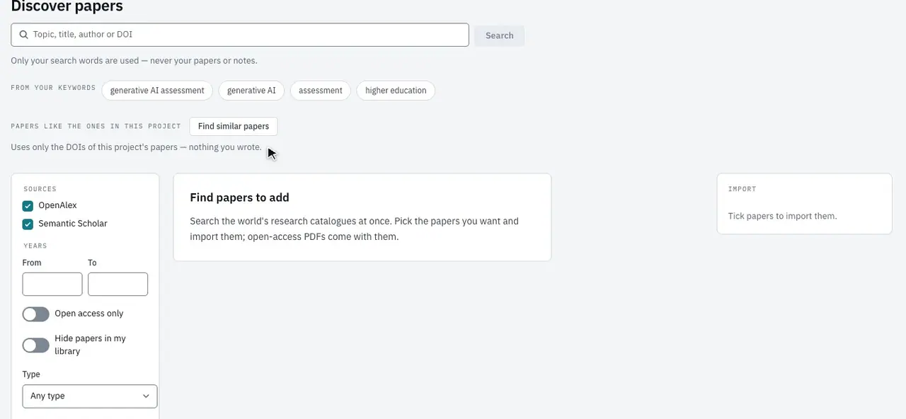 Searching with one of the project's keywords