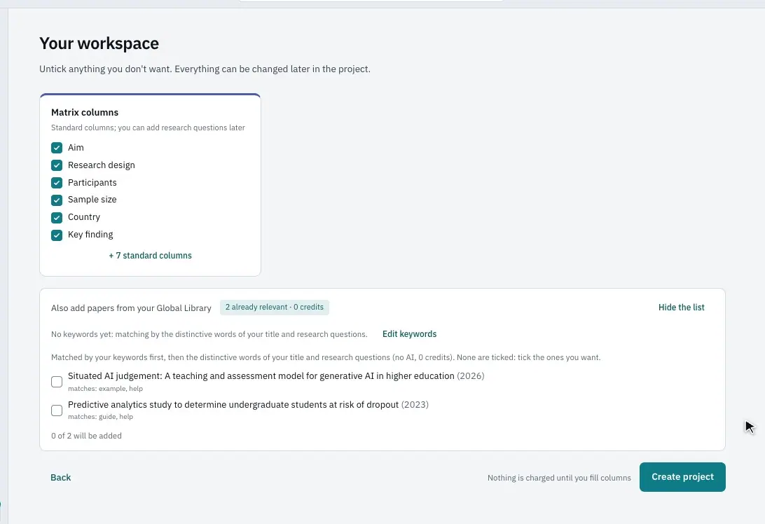 The last step: matrix columns and papers from your Global Library