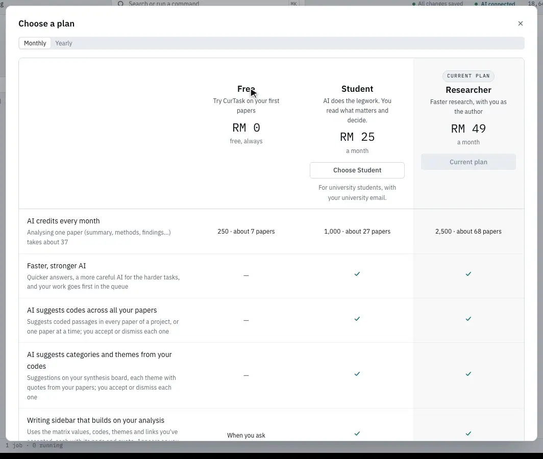 Choose a plan, with the pointer on Choose Student