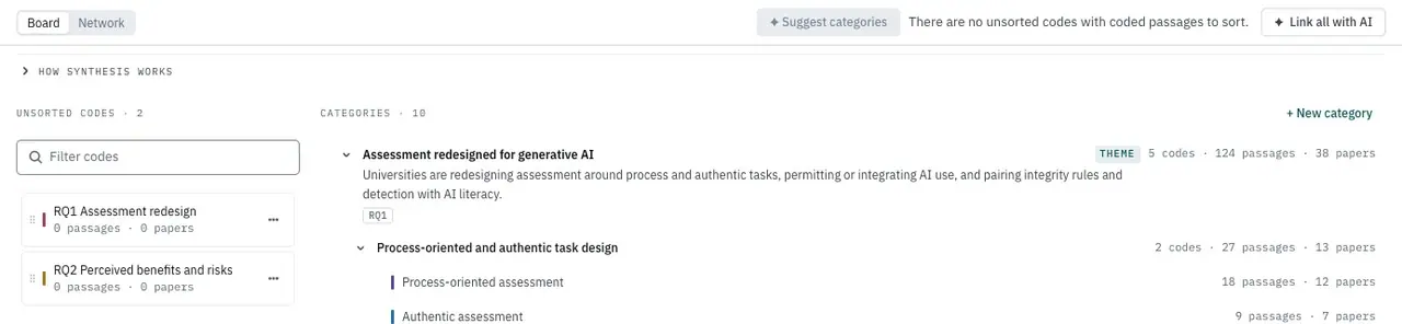 The Suggest categories button on the Board