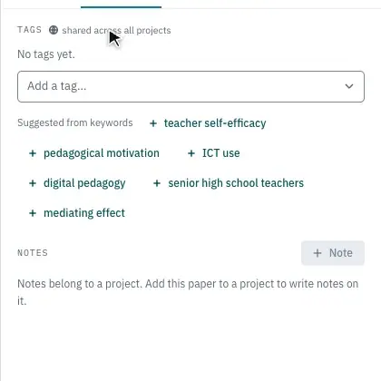 The Add a tag field and the tags suggested from keywords