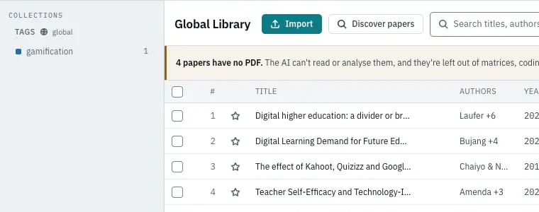 Showing only the papers with a tag from the sidebar