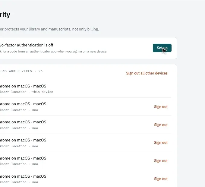 The Set up two-factor authentication page with its QR code