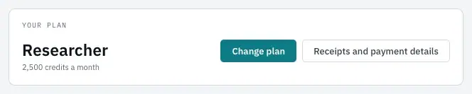 Your plan in Settings, Billing, with the pointer on the plan button
