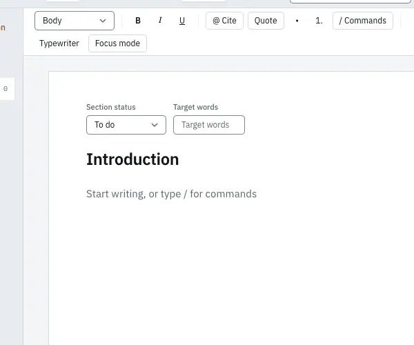 Typing in the section