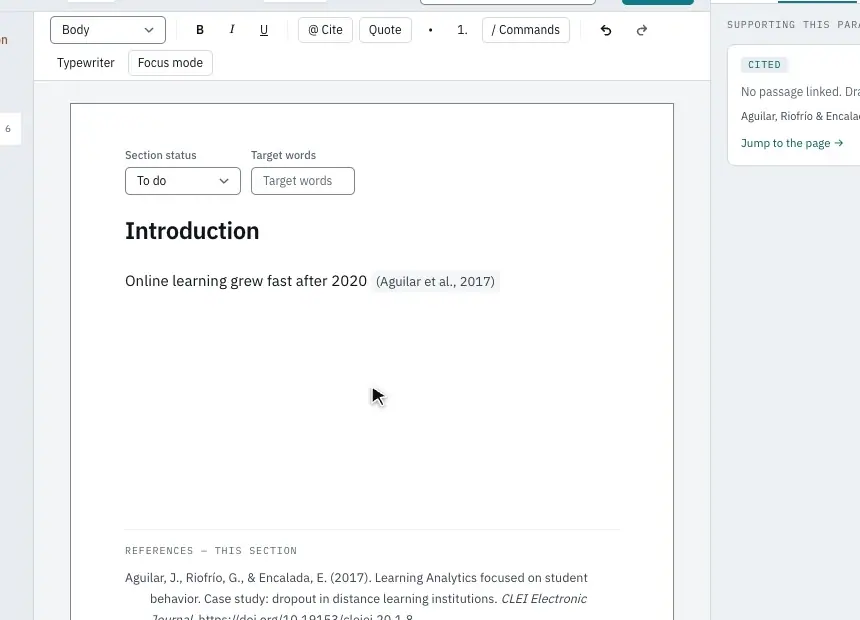 Clicking the citation and typing a page