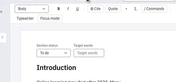 Setting Target words and the section status